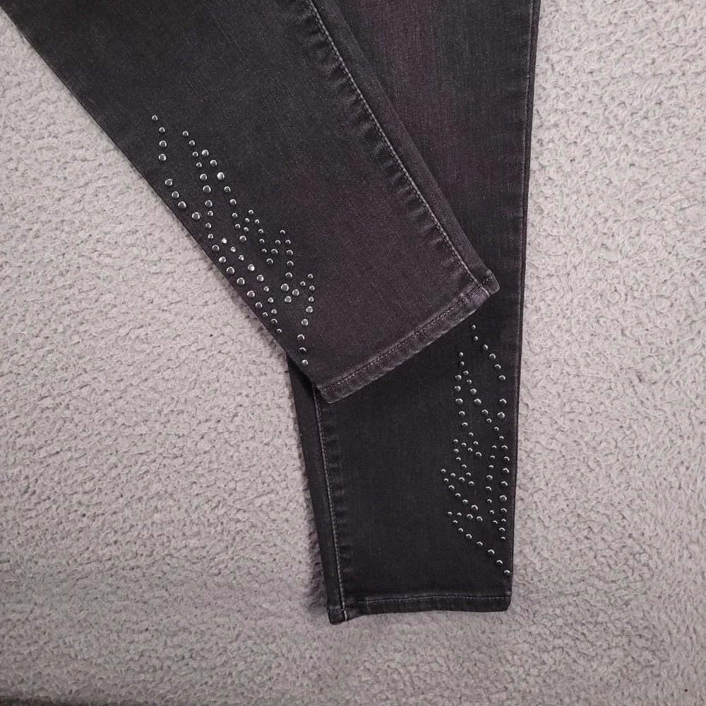 LEVIS‎ 721 Jeans Size 32 High Rise Skinny Faded Black Denim Studded Flames